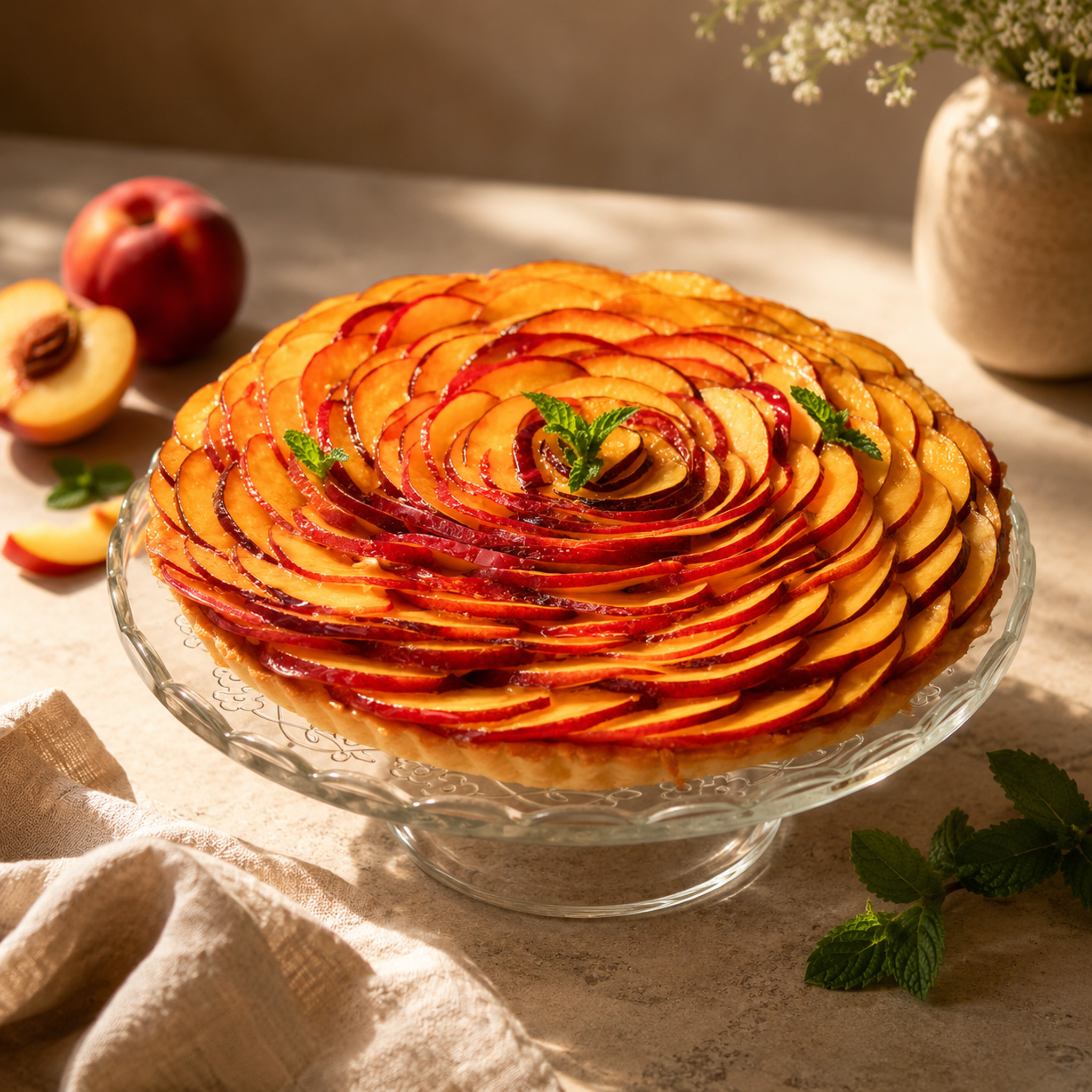 Tarta cu Piersici si crema de vanilie